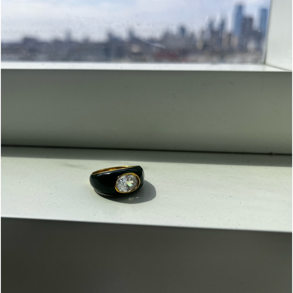 Emerald Green + Gold Ring With Rhinestone!